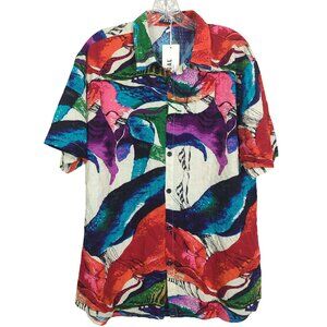 JOGAL Shirt size Large short sleeve Colorful Abstract Print Button-Up